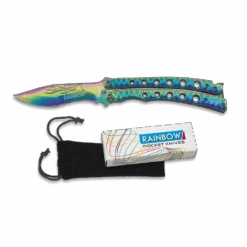 Couteau Papillon Rainbow Manche Courbé Ajouré 02127